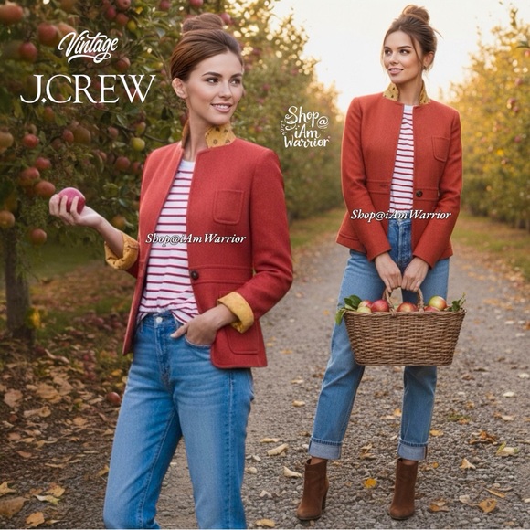 J.Crew *RARE* 2006 Robert Noble red wool herringbone leather one button blazer - Picture 1 of 15